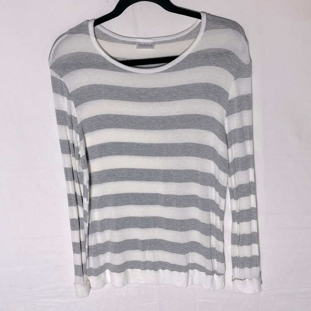 5/$25 Goldspark White Grey Striped Lightweight Long Sleeve Crew Neck Top S